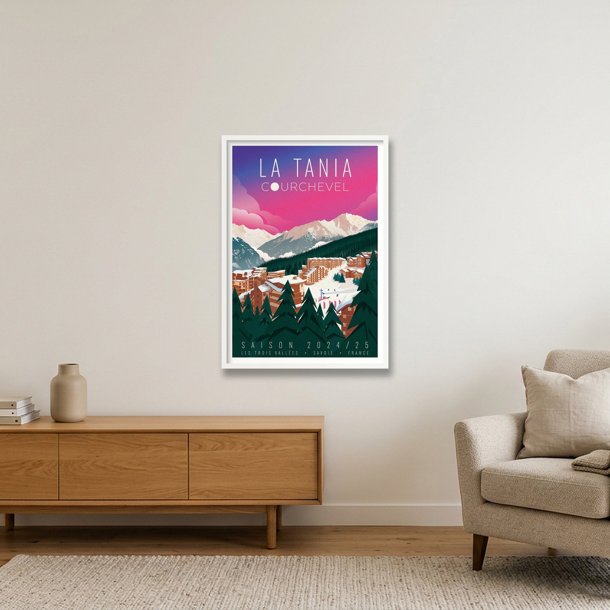 La Tania, Courchevel, France, Saison 24/25 — 59×84cm, 23×33" White Frame
